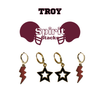 Troy Spirit Earring Stack in black and maroon, Trojans huggie hoop earrings (view 4)