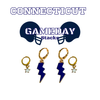 Connecticut College Classic Gameday Earring Stack with navy mini enamel bolts and white baby stars