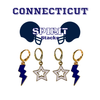 Connecticut College Spirit Earring Stack with navy mini enamel bolts and white starboys