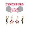 Lynchburg Spirit Earring Stack with red mini enamel bolts and grey starboys