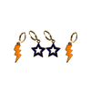Emory Spirit Earring Stack with orange mini enamel bolts and navy starboys