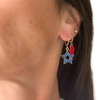 Fresno State Spirit Earring Stack for Bulldogs game day – wearing