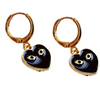 Close up of Black Mini Eye Heart You Huggie Hoops Background Removed