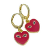 Close up of Red Mini Eye Heart You Huggie Hoops Background Removed