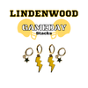 Lindenwood Classic Gameday Earring Stack with golden yellow mini enamel bolts and black baby stars