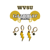 WVSU Classic Gameday Earring Stack with golden yellow mini enamel bolts and black baby stars
