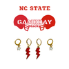 NC State Classic Gameday Earring Stack with red mini enamel bolts and white baby stars