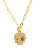 CZ Pave Glitzy Skull charm on  paper clip chain necklace