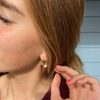 Wearing the Harvard Classic Gameday Earring Stack for Crimson game day