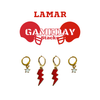 Lamar University Classic Gameday Earring Stack with red mini enamel bolts and white baby stars