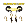 Randolph-Macon Classic Gameday Earring Stack with golden yellow mini enamel bolts and black baby stars