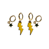 West Point Classic Gameday Earring Stack with golden yellow mini enamel bolts and black baby stars