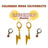 Colorado Mesa University Classic Gameday Earring Stack with maroon mini enamel bolts and gold baby stars