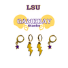 LSU Classic Gameday Earring Stack in purple and golden yellow, Tigers huggie hoop earrings (view 6)