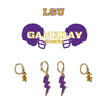 LSU Classic Gameday Earring Stack in purple and golden yellow, Tigers huggie hoop earrings