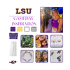 LSU Classic Gameday Earring Stack in purple and golden yellow, Tigers huggie hoop earrings (view 4)