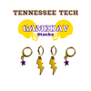 Tennessee Tech Classic Gameday Earring Stack in purple and golden yellow, Golden Eagles huggie hoop earrings (view 5)