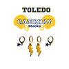 University of Toledo Classic Gameday Earring Stack in navy and golden yellow, Rockets huggie hoop earrings (view 2)