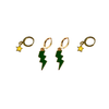 South Florida Classic Gameday Earring Stack with green mini enamel bolts and golden yellow baby stars