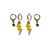 Colorado State Classic Gameday Earring Stack with golden yellow mini enamel bolts and green baby stars