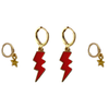 Denver Classic Gameday Earring Stack in red and golden yellow, Pioneers huggie hoop earrings (view 7)