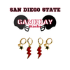 San Diego State Classic Gameday Earring Stack with black mini enamel bolts and red baby stars
