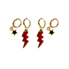 Louisville Classic Gameday Earring Stack with black mini enamel bolts and red baby stars
