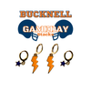 Bucknell Classic Gameday Earring Stack with orange mini enamel bolts and navy baby stars