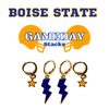 Boise State Classic Gameday Earring Stack with orange mini enamel bolts and cobalt baby stars