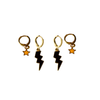 Kalamazoo Classic Gameday Earring Stack with black mini enamel bolts and orange baby stars