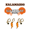 Kalamazoo Classic Gameday Earring Stack with orange mini enamel bolts and black baby stars