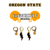 Oregon State Classic Gameday Earring Stack with black mini enamel bolts and orange baby stars