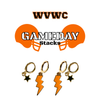 West Virginia Wesleyan College Classic Gameday Earring Stack with orange mini enamel bolts and black baby stars