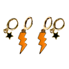 West Virginia Wesleyan College Classic Gameday Earring Stack with orange mini enamel bolts and black baby stars