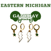 Eastern Michigan Classic Gameday Earring Stack with white mini enamel bolts and green baby stars