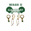 Washington University in St. Louis Classic Gameday Earring Stack with white mini enamel bolts and green baby stars