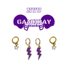 NYU Classic Gameday Earring Stack with purple mini enamel bolts and white baby stars
