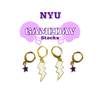 NYU Classic Gameday Earring Stack with white mini enamel bolts and purple baby stars