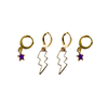Evansville Classic Gameday Earring Stack with white mini enamel bolts and purple baby stars