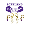 Portland Classic Gameday Earring Stack with white mini enamel bolts and purple baby stars