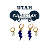 Utah State Classic Gameday Earring Stack with navy mini enamel bolts and white baby stars