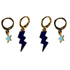 Columbia University Classic Gameday Earring Stack in navy and baby blue, Lions huggie hoop earrings (view 4)