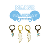Maine Classic Gameday Earring Stack with white mini enamel bolts and baby blue baby stars
