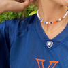 wearing blue and orange uva auburn gameday necklace