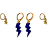 Georgia Tech Classic Gameday Earring Stack with navy mini enamel bolts and gold baby stars