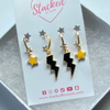 Vanderbilt Classic Gameday Earring Stack in black and golden yellow, Commodores huggie hoop earrings (view 5)