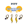 Pitt Classic Gameday Earring Stack with golden yellow mini enamel bolts and navy baby stars