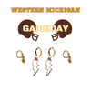 Western Michigan Classic Gameday Earring Stack with white mini enamel bolts and gold baby stars