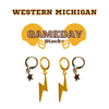 Western Michigan Classic Gameday Earring Stack with gold mini enamel bolts and brown baby stars