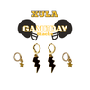 Xavier University of Louisiana Classic Gameday Earring Stack with black mini enamel bolts and golden yellow baby stars